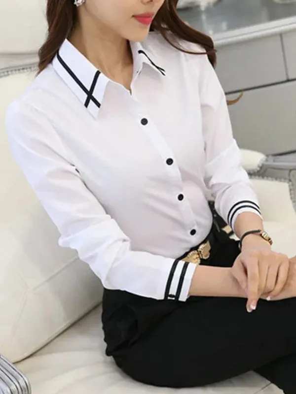 Women's Casual Long Sleeve White Shirt Blouses