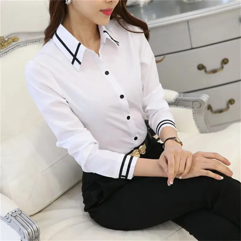 Women's Casual Long Sleeve White Shirt Blouses