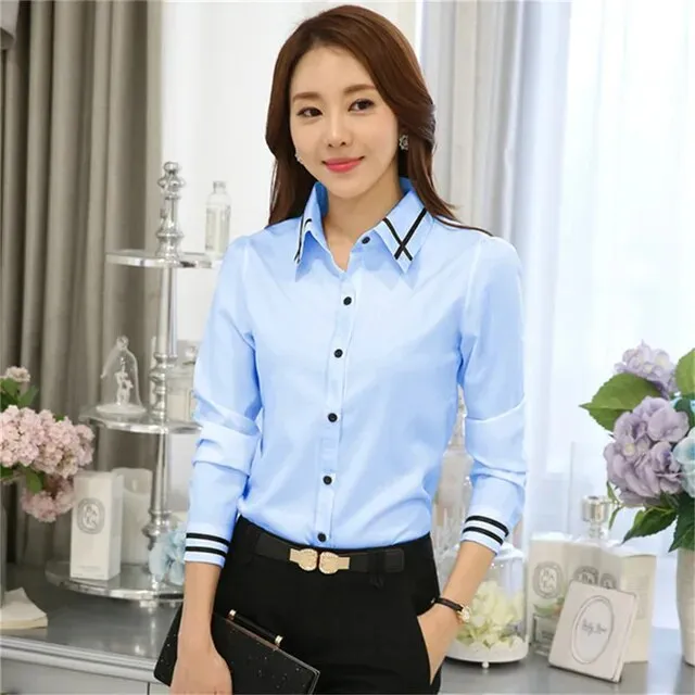 Women's Casual Long Sleeve White Shirt Blouses