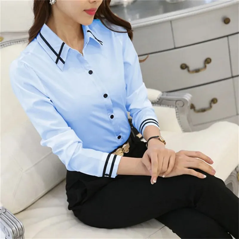 Women's Casual Long Sleeve White Shirt Blouses