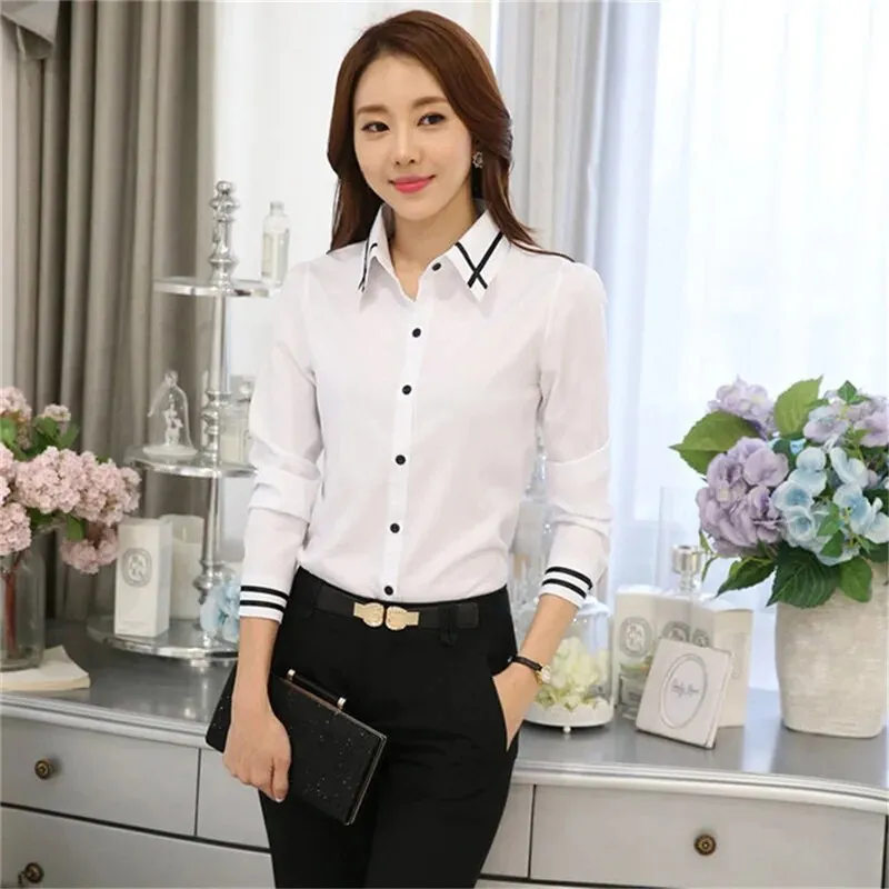 Women's Casual Long Sleeve White Shirt Blouses
