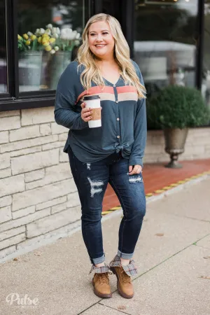 Won't be Long Button & Tie Top- Deep Teal