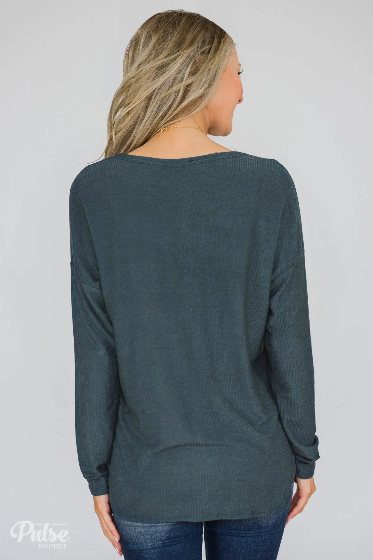 Won't be Long Button & Tie Top- Deep Teal
