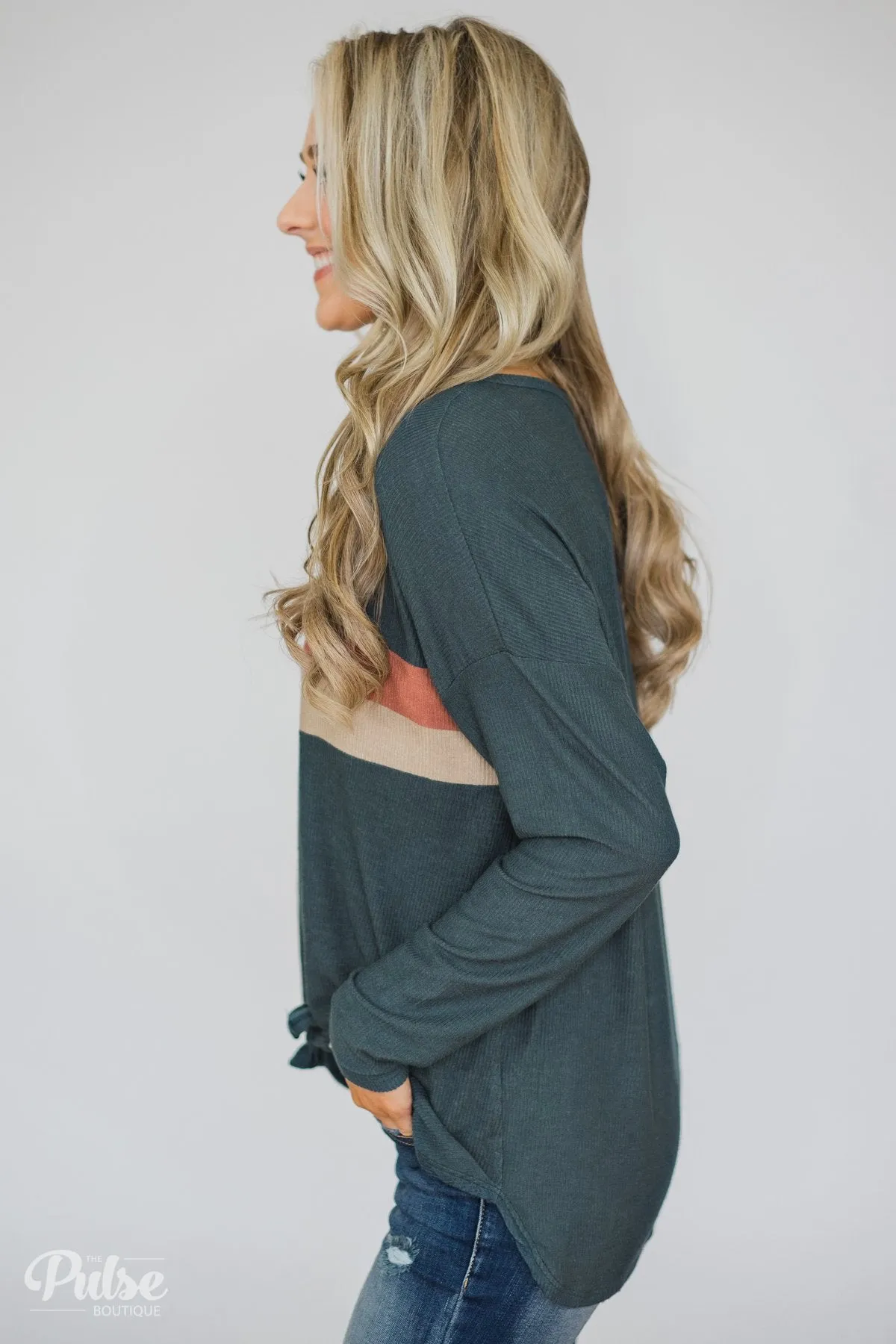Won't be Long Button & Tie Top- Deep Teal