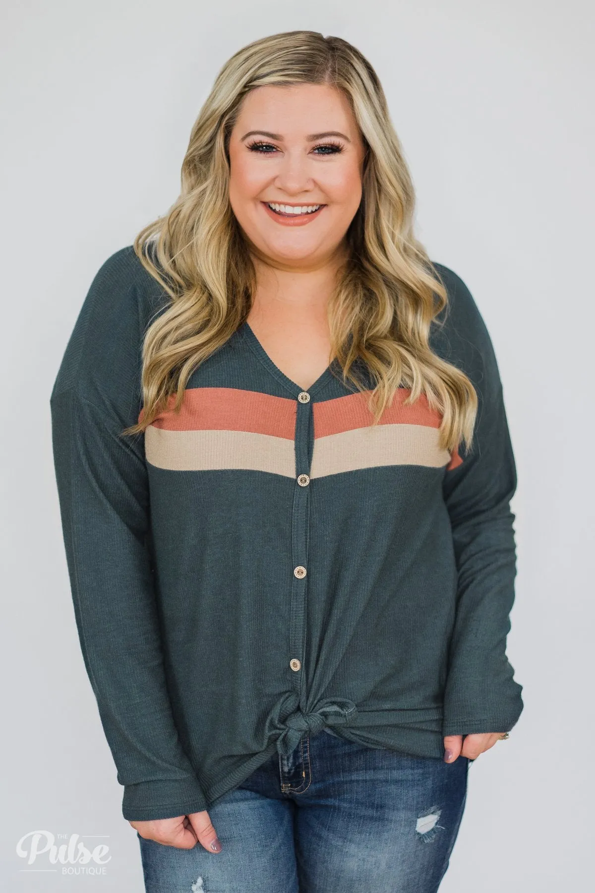 Won't be Long Button & Tie Top- Deep Teal