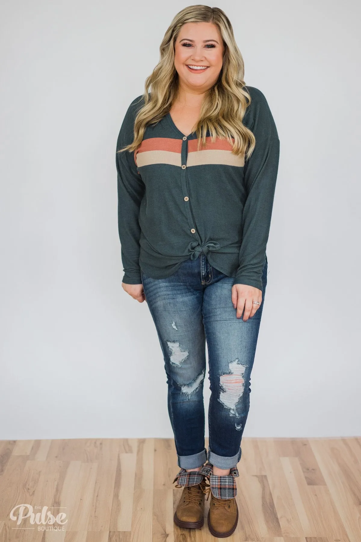 Won't be Long Button & Tie Top- Deep Teal