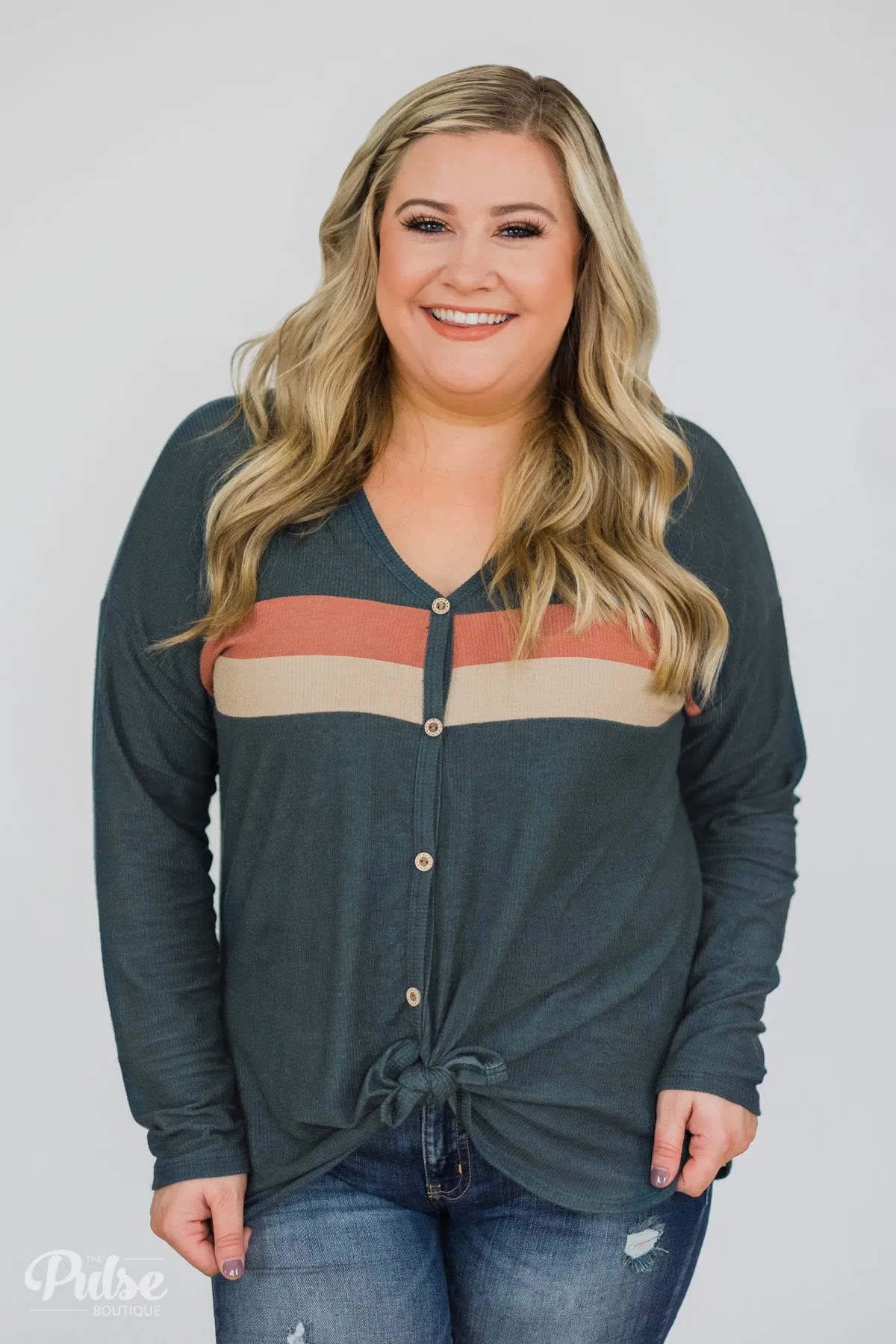 Won't be Long Button & Tie Top- Deep Teal