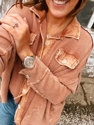 Wood Mineral Wash Thermal Button Up Jacket