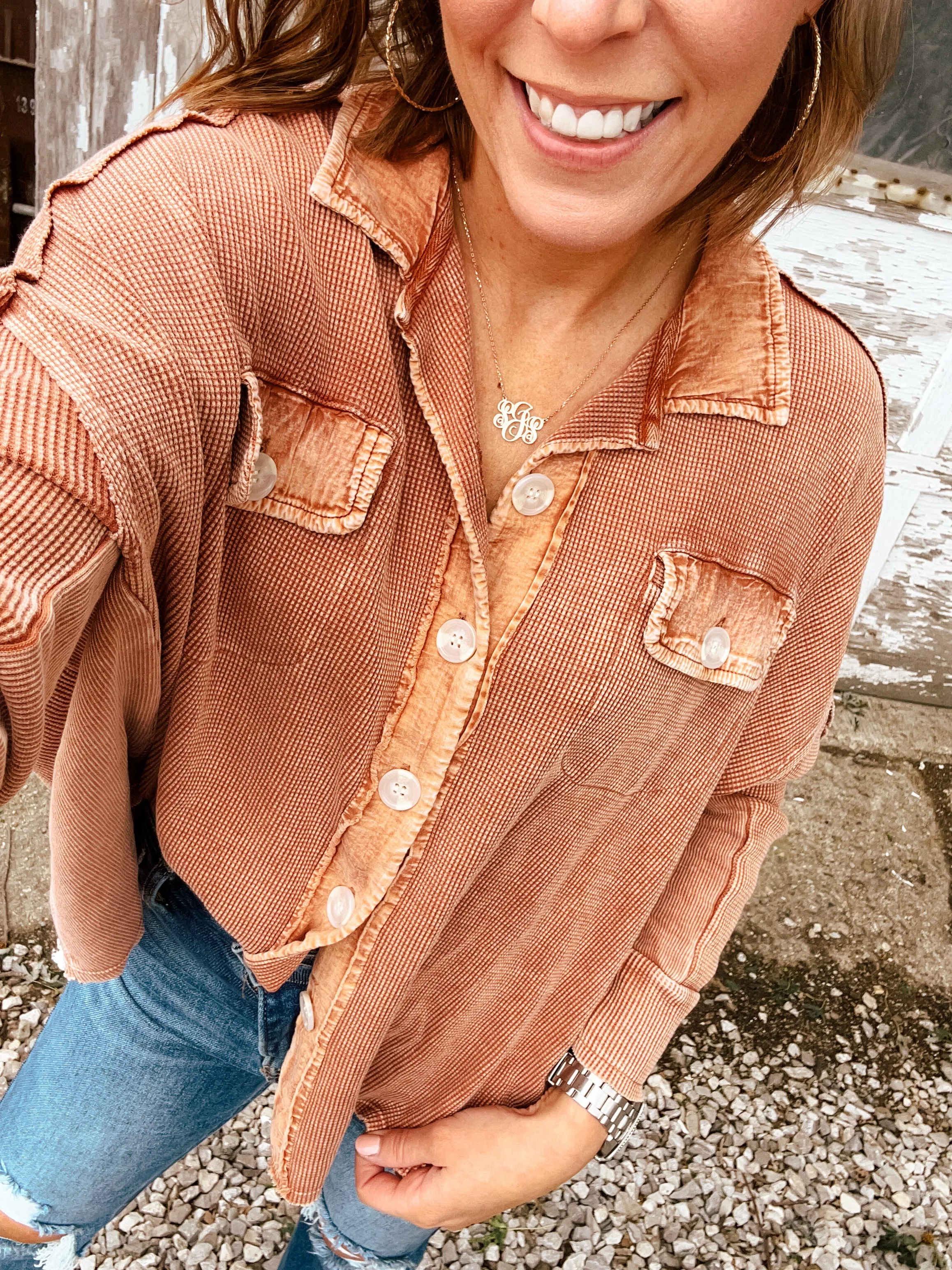 Wood Mineral Wash Thermal Button Up Jacket