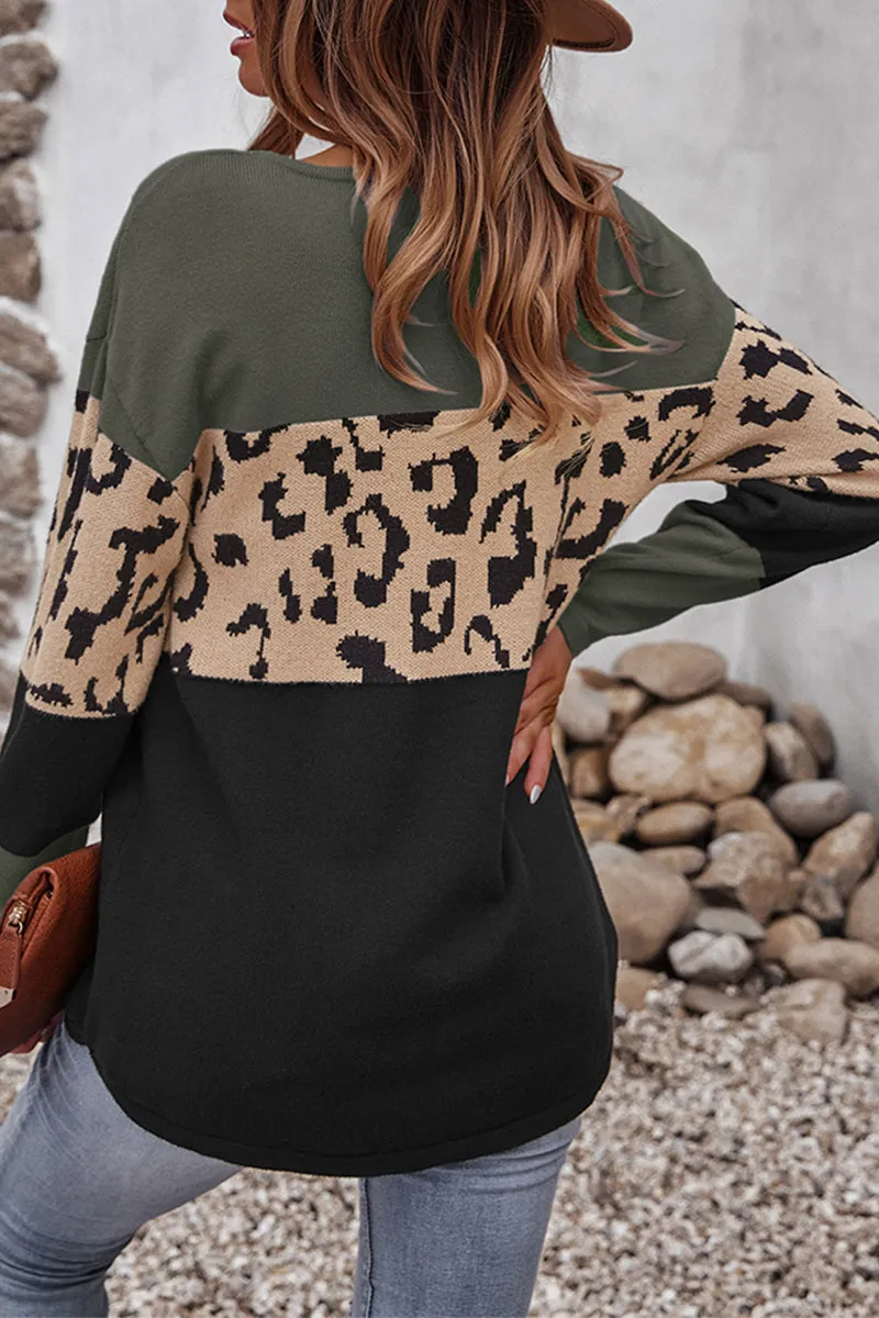 Xieyinshe Casual Leopard Patchwork Contrast O Neck Tops