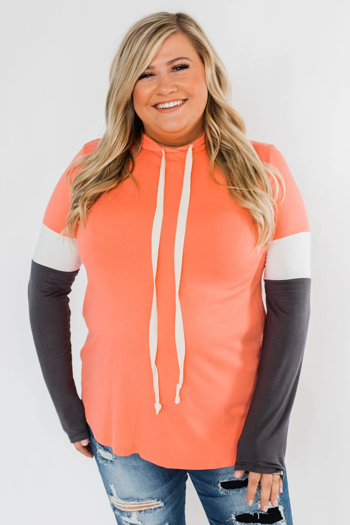 You And I Long Sleeve Hoodie- Coral & Charcoal