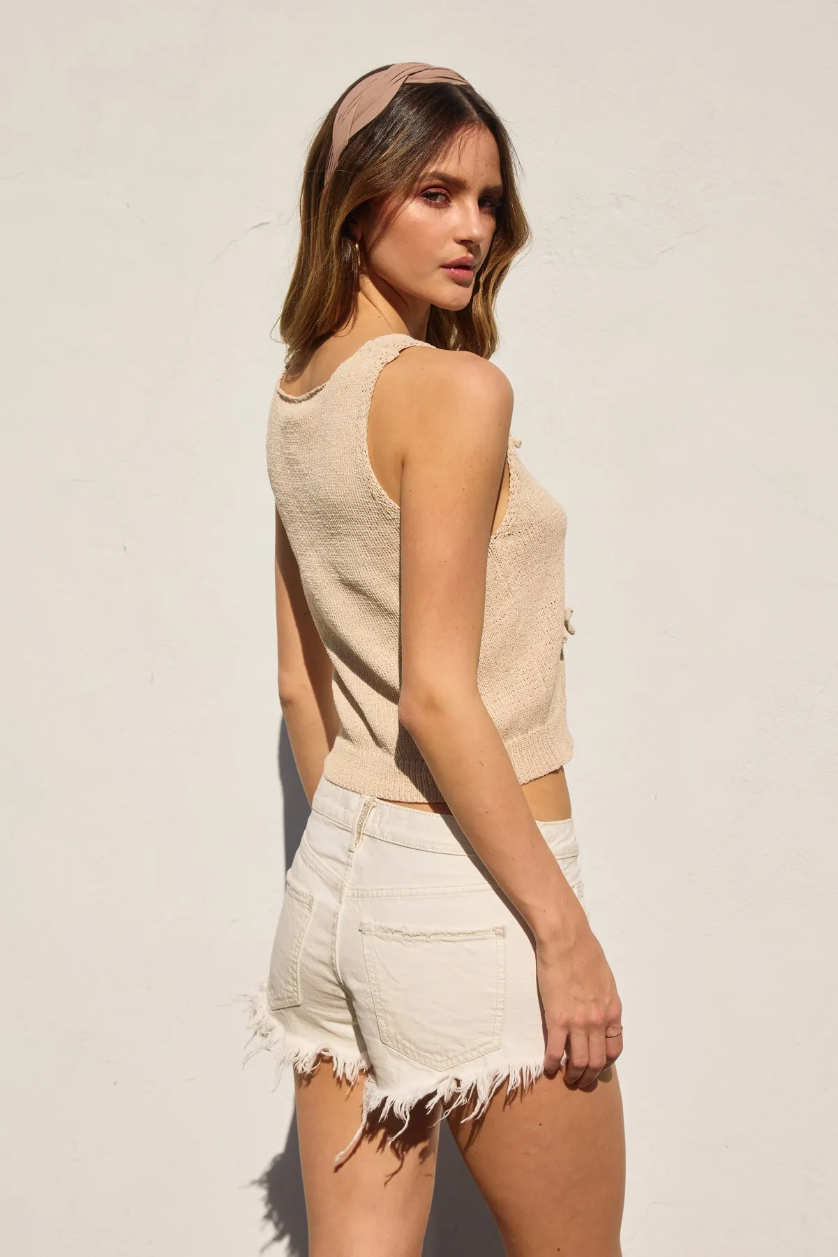 Zoe Bow Tie Sleeveless Knitted Top